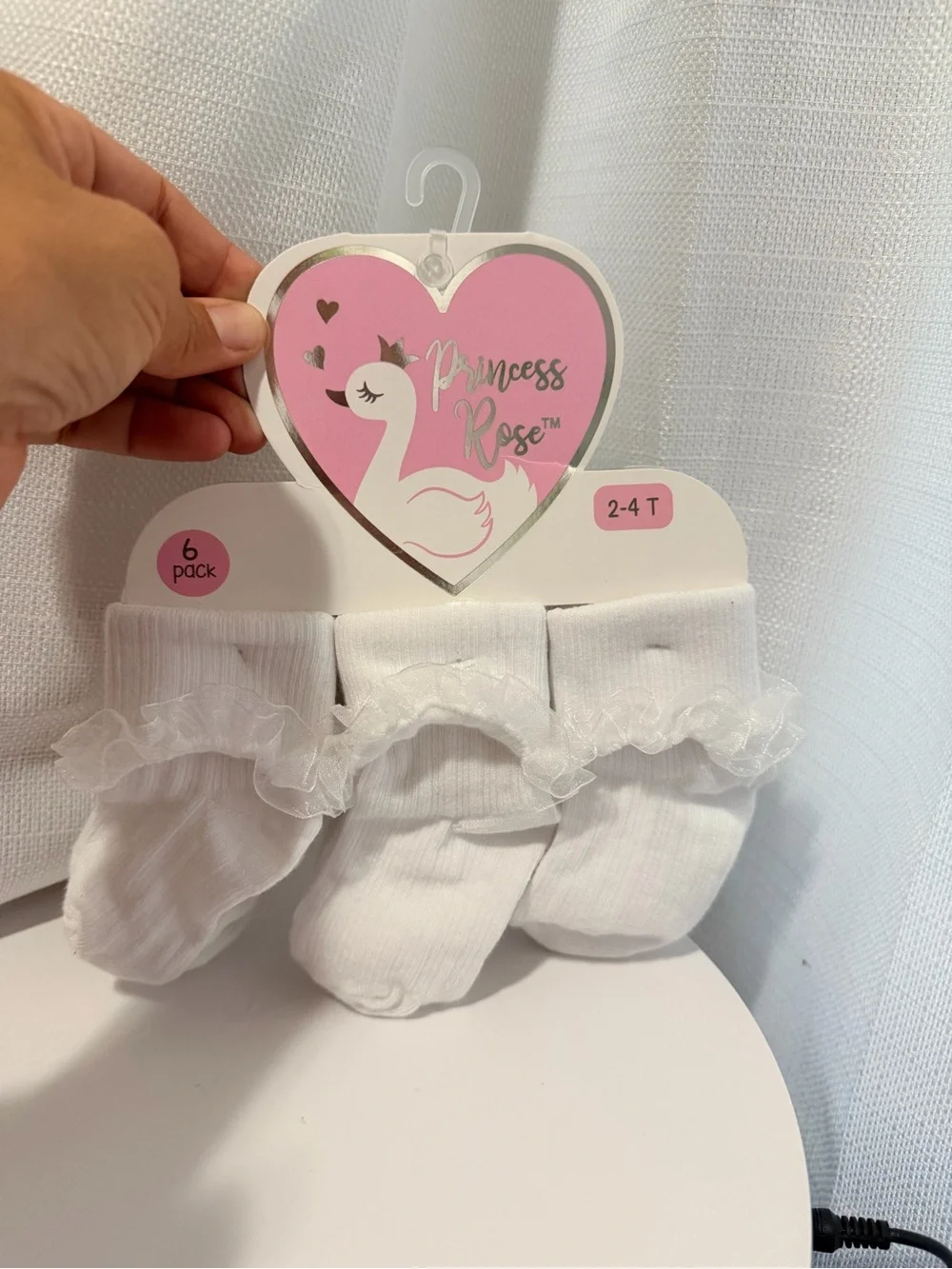 Qty of 2-  NEW 6 packs Princess Rose Bow Socks- size 2-4